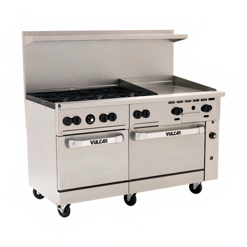 Vulcan 60SC-6B24G Endurance Natural Gas Range 6 Burners NG w/ Manual Griddle, Standard, and Convection Oven 60" - 278,000 BTU