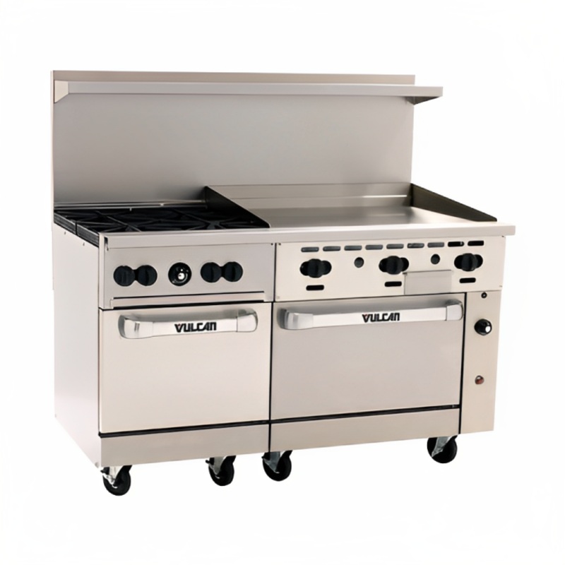 Vulcan 60SS-4B36G Endurance Gas Range 4 Burners w/ Manual Griddle & 2 Standard Ovens 60" - 238,000 BTU