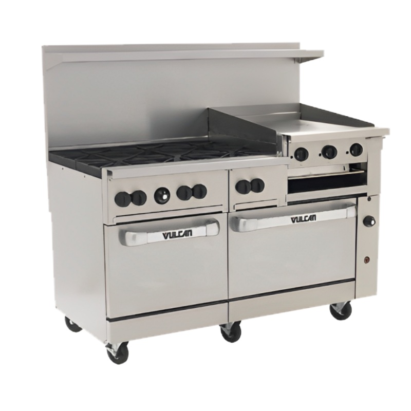 Vulcan 60SS-6B24GBP Endurance LP Range 6 Burner w/ Griddle/Broiler & Standard Oven Base 60" - 268,000 BTU