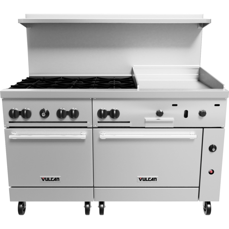 Vulcan 60SS-6B24GT Endurance Natural Gas Range 6 Burners w/ Thermostaic Griddle & 2 Standard Ovens 60" - 278,000 BTU