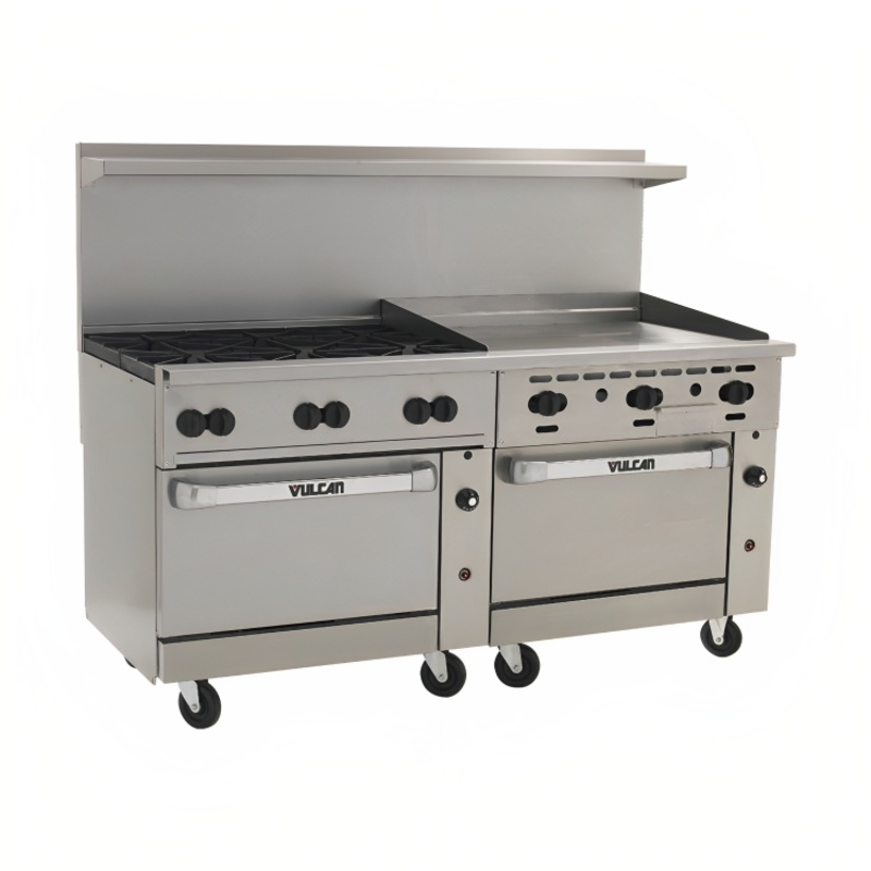 Vulcan 72CC-6B36G Endurance Gas Range 6 Burners w/ Manual Griddle & 2 Convection Ovens 72" - 310,000 BTU
