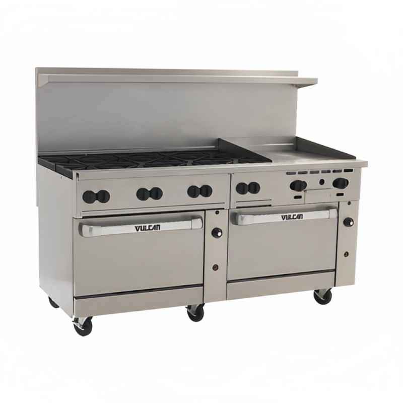 Vulcan 72SC-8B24GT Endurance Natural Gas Range 8 Burners w/ Thermostatic Griddle, Standard & Convection Oven 72" - 350,000 BTU
