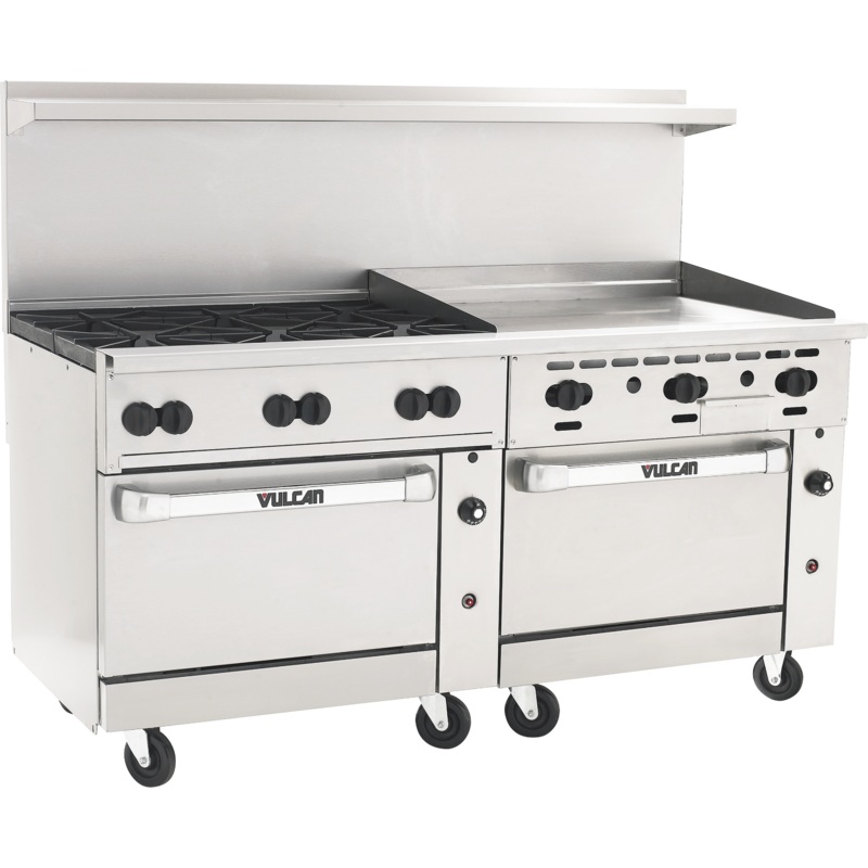 Vulcan 72SS-6B36G Endurance Gas Range 6 Burners w/ Manual Griddle and 2 Standard Oven Bases 72" - 310,000 BTU