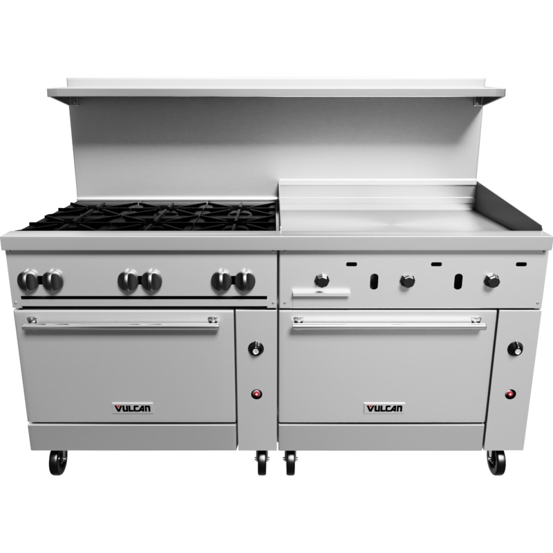 Vulcan 72SS-6B36GT Endurance Gas Range 6 Burners w/ Thermostatic Griddle & 2 Standard Oven Bases 72" - 310,000 BTU