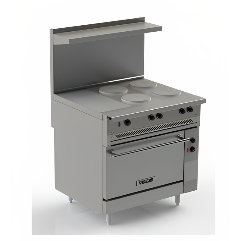 Vulcan EV36-S-4FP12G208 Endurance Four French Plates 36" Range Elec w/ 12" Griddle and Standard Oven - 208V, 16.4 kW