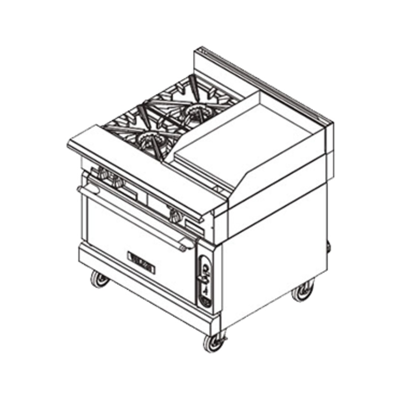 Vulcan V2BG18B V Series Heavy Duty Natural Gas Range w/ 2 Burners, Right Side Griddle & Cabinet base 36" - 100,000 BTU