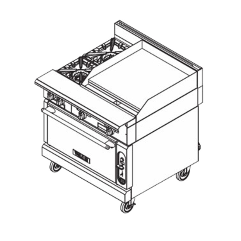 Vulcan V2BG24C V Series Heavy Duty Natural Gas Range w/ 2 Open Modular Burners, Right Side Griddle & Convection Oven Base 36" - 35,000 BTU