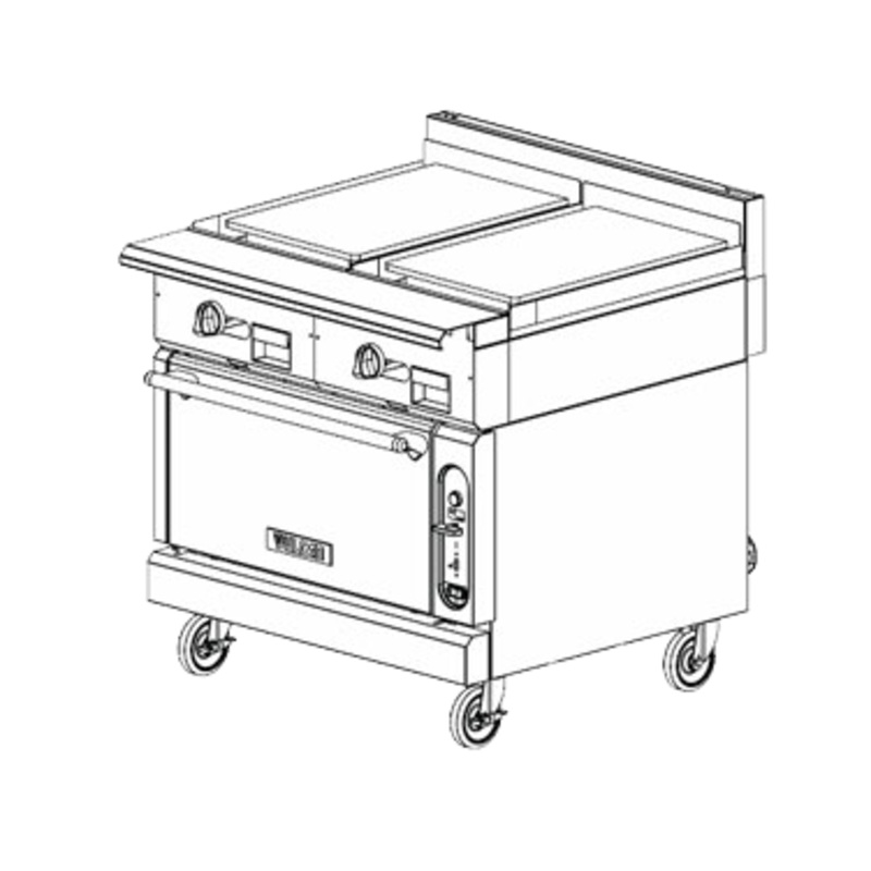 Vulcan V2P36C V Series Heavy Duty Natural Gas Range w/ 2 Plancha Tops & Convection Oven 36" - 85,000 BTU