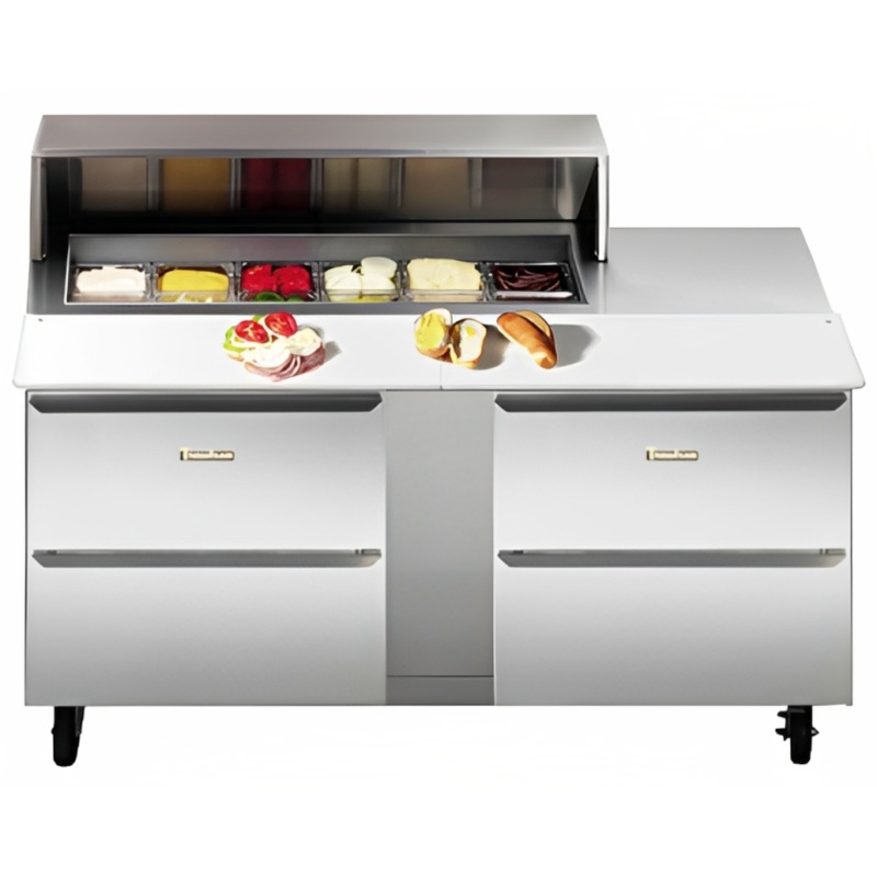 Traulsen UPT7212-DD 2-Section 4 Drawer Refrigerated Salad/Sandwich Prep Table with Roll-Top Lid 72" - Holds (12) 1/6 Size Pans - 24.5 cu. ft. - 115v