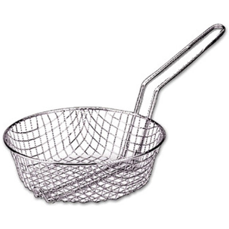 Adcraft CB-10C Nickel-Plated Wire Coarse Mesh Round Culinary Basket with Uncoated Handle 10" Dia.