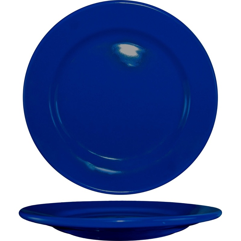 International Tableware CA-16-CB Cancun Cobalt Blue Rolled Edge China Plate 10-1/2" Dia. - 12/cs