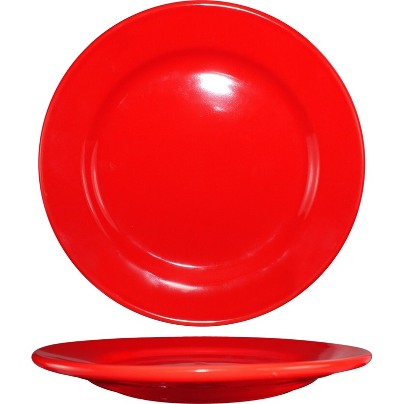 International Tableware CA-16-CR Cancun Crimson Red Rolled Edge China Plate 10-1/2" Dia. - 12/cs