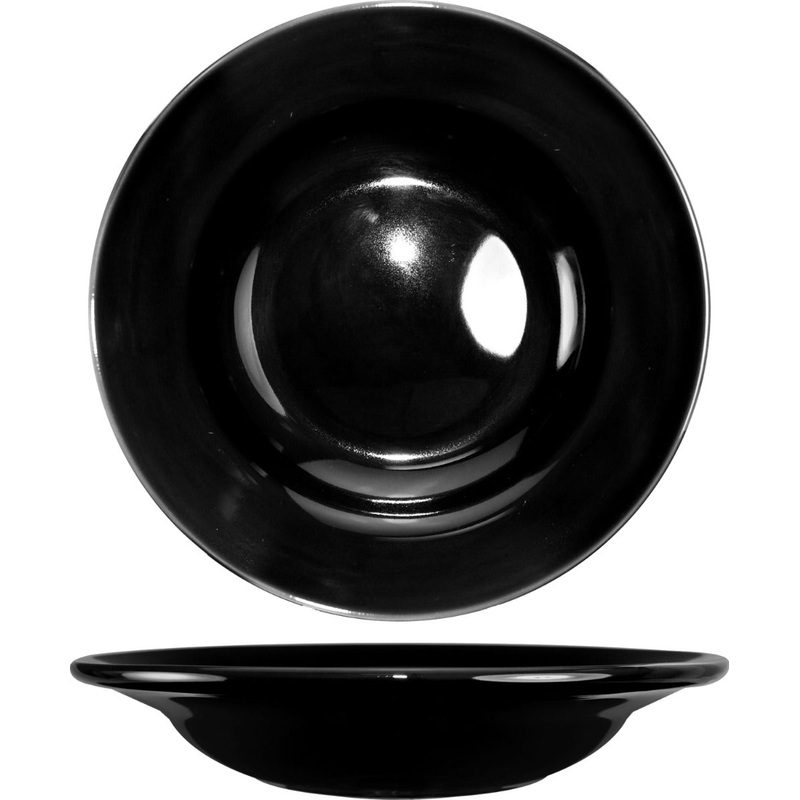International Tableware CA-3-B Cancun Black Rolled Edge Deep Rim China Soup Bowl 12 oz. - 24/Case