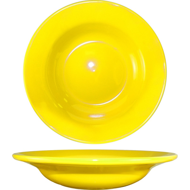International Tableware CA-3-Y Cancun Yellow Rolled Edge Deep Rim China Soup Bowl 12 oz. - 24/Case