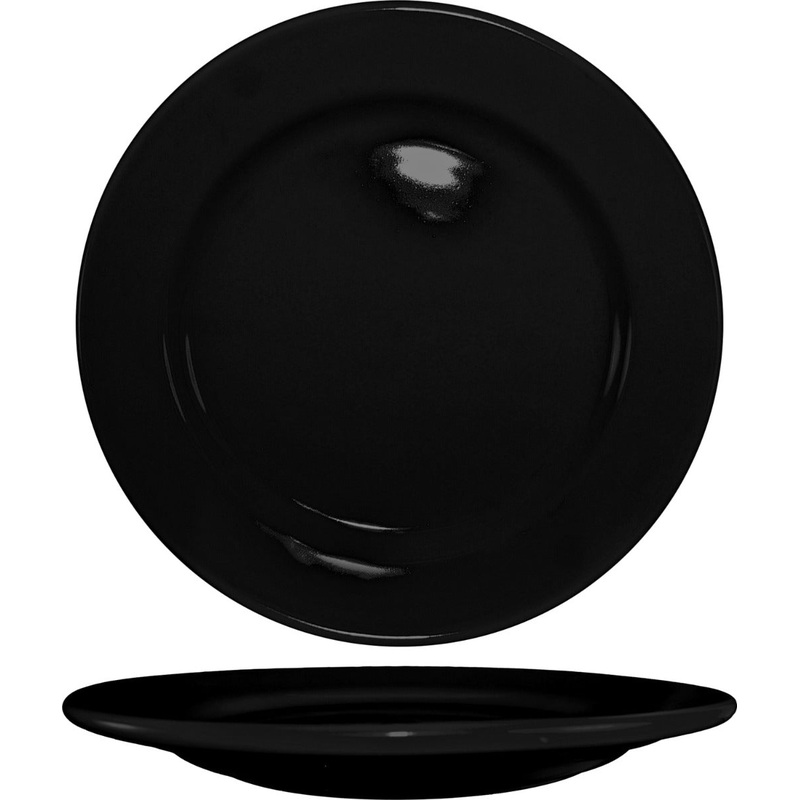International Tableware CA-7-B Cancun Black Rolled Edge China Plate 7-1/8" Dia. - 36/cs