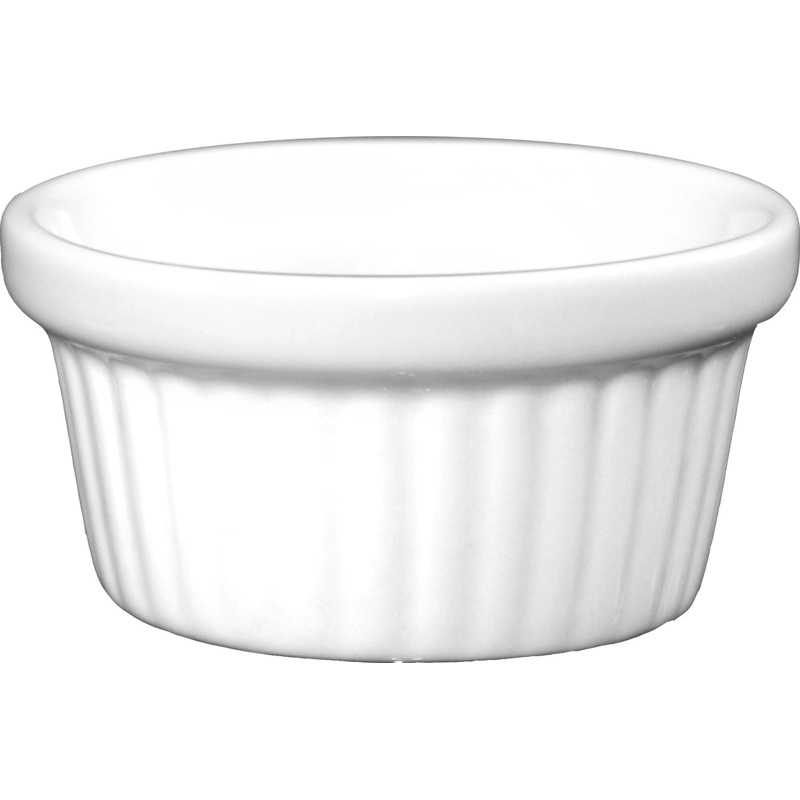 International Tableware RAMF-4-EW European White Oval China Fluted Ramekin 4 oz. - 36/cs
