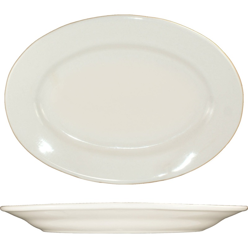 International Tableware RO-34 Roma American White Rolled Edge Oval China Platter 9-3/8" x 6-5/16" - 24/cs