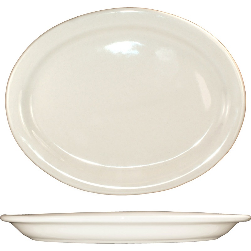 International Tableware VA-14 Valencia American White Narrow Rim Oval China Platter 13-1/4" x 10-3/8" - 12/cs