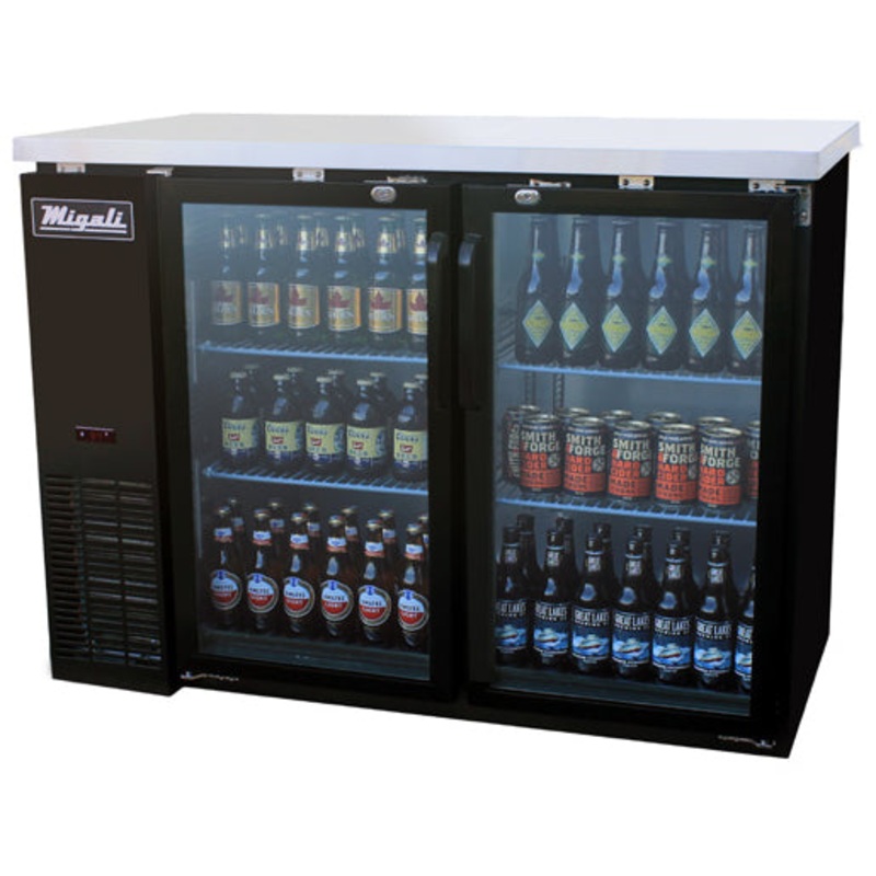 Migali C-BB48G-HC Competitor Series Back Bar Cooler Black 2 Glass Door Refrigerator w/R290 48" -  (2) 1/2 Keg Capacity