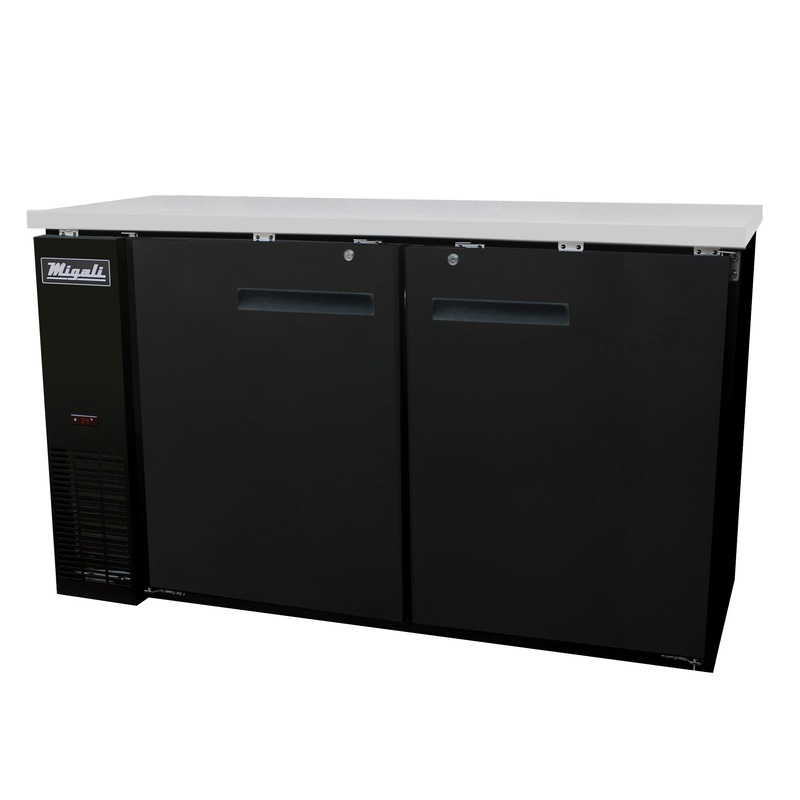 Migali C-BB60-HC Competitor Series Back Bar Cooler Black 2 Solid Door Refrigerator w/R290 60" - (2) 1/2 Keg Capacity
