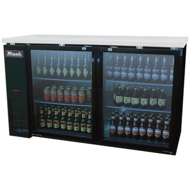 Migali C-BB60G-HC Competitor Series Black Back Bar Cooler 2 Glass Door Refrigerator w/R290 60" -  (2) 1/2 Keg Capacity