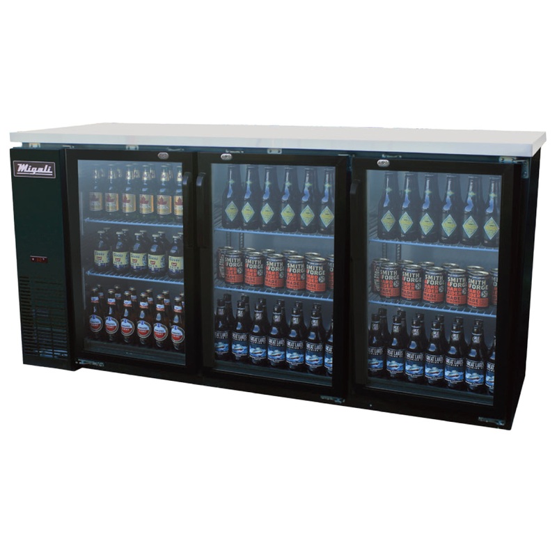 Migali C-BB72G-HC Competitor Series Back Bar Cooler 3 Glass Door Refrigerator w/R290 72" -  (3) 1/2 Keg Capacity