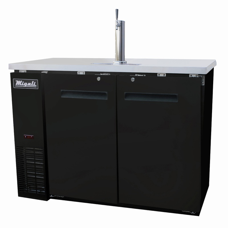 Migali C-DD48-2-HC Competitor Series Black 2 Solid Door 1 Single Tap Direct Draw Beer Cooler 48" - (2) 1/2 Keg Capacity