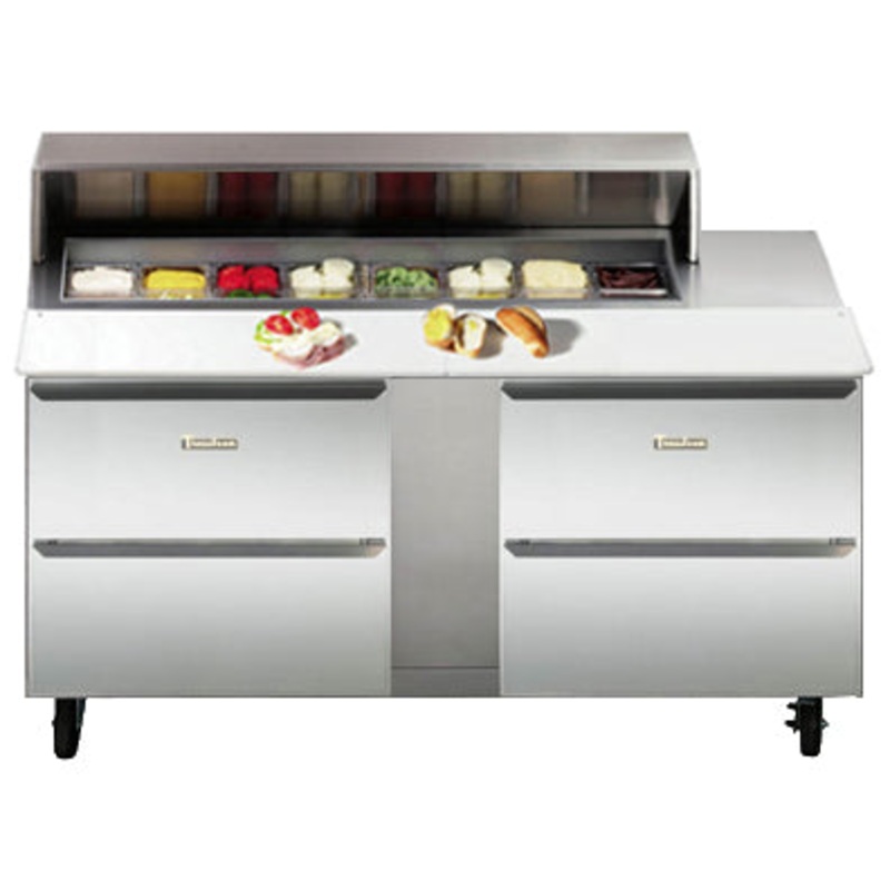 Traulsen UPT7224-DD 2-Section 4 Drawer Refrigerated Salad/Sandwich Prep Table with Roll-Top Lid 72" - Holds (24) 1/6 Size Pans - 24.5 cu. ft. - 115v