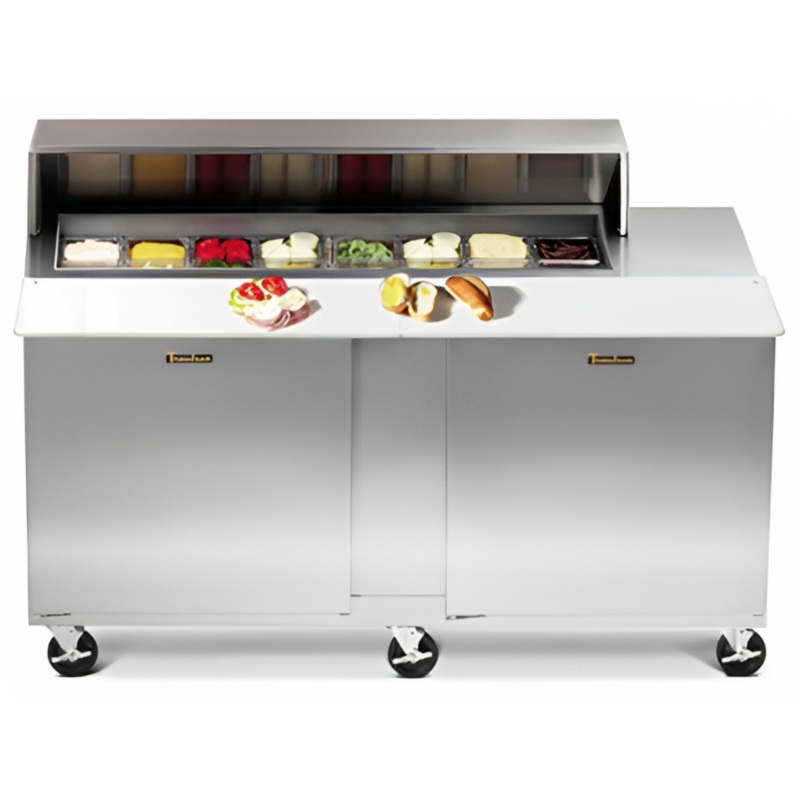 Traulsen UPT7224-LR 2-Section 2 Left/Right Hinged Door Refrigerated Salad/Sandwich Prep Table with Roll-Top Lid 72" - Holds (24) 1/6 Size Pans - 24.5 cu. ft. - 115v