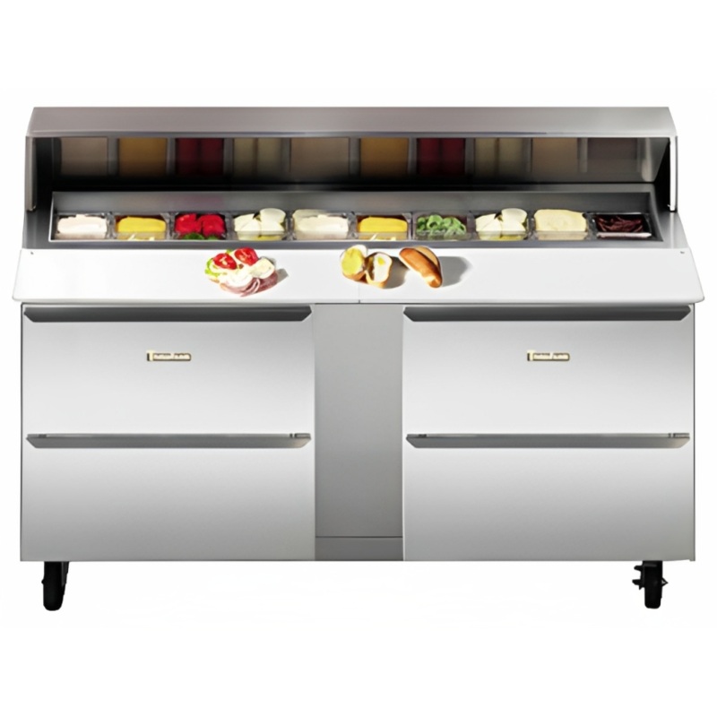Traulsen UPT7230-DD 2-Section 4 Drawer Refrigerated Salad/Sandwich Prep Table with Roll-Top Lid 72" - Holds (30) 1/6 Size Pans - 24.5 cu. ft. - 115v