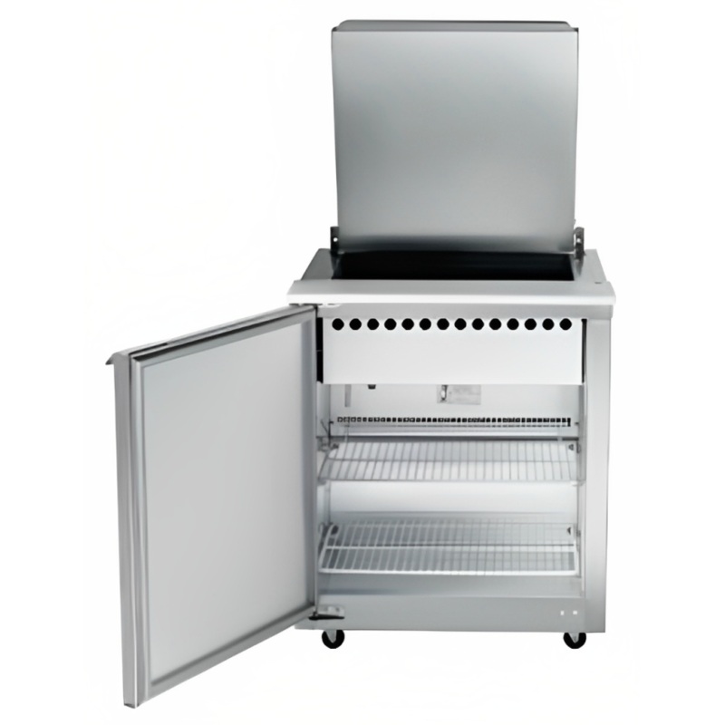 Traulsen UST238-L 1-Section Left Hinged 1 Door Refrigerated Salad/Sandwich Prep Table with Low Profile Flat Lid 32" - Holds (8) 1/6 Size Pans - 8.8 cu. ft. - 115v