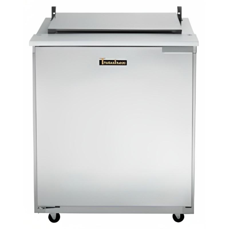 Traulsen UST276-R 1-Section Right Hinged 1 Door Refrigerated Salad/Sandwich Prep Table with Low Profile Flat Lid 27" - Holds (6) 1/6 Size Pans - 7.7 cu. ft. - 115v