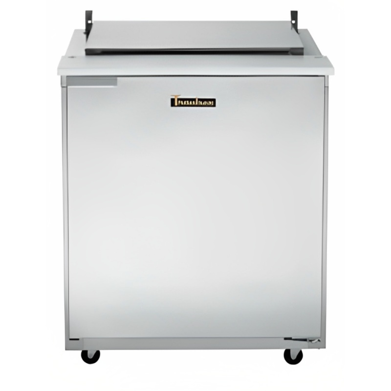 Traulsen UST279-R 1-Section Right Hinged 1 Door Refrigerated Salad/Sandwich Prep Table with Low Profile Flat Lid 27" - Holds (9) 1/6 Size Pans - 7.7 cu. ft. - 115v
