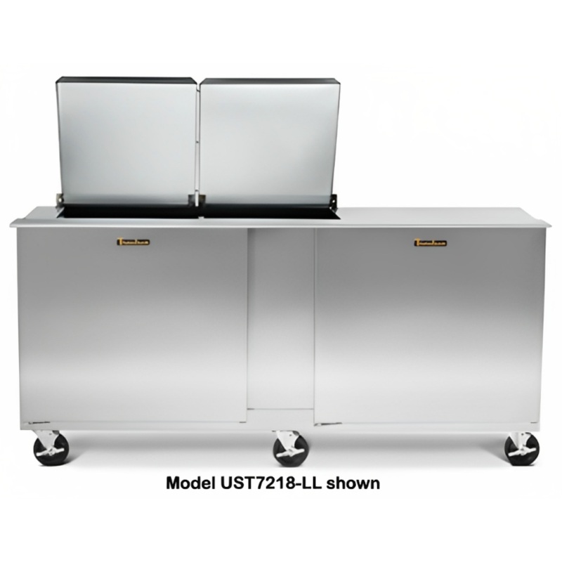 Traulsen UST7212-RR 2-Section Right/Right Hinged 2 Door Refrigerated Salad/Sandwich Prep Table with Low Profile Flat Lid 72" - Holds (12) 1/6 Size Pans - 20 cu. ft. - 115v