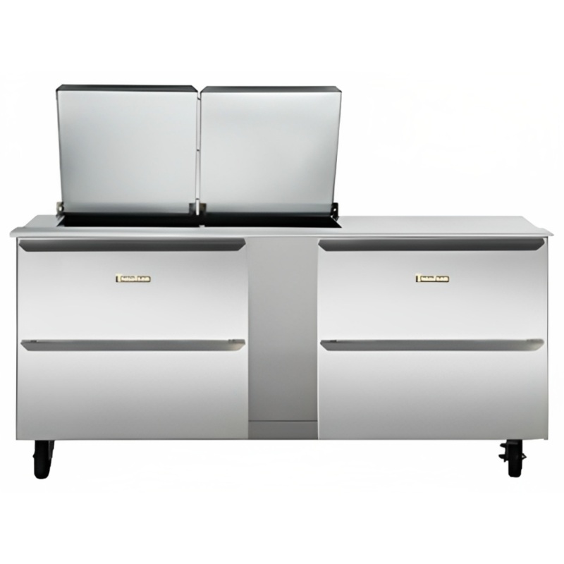 Traulsen UST7218-DD 2-Section 4 Drawer Refrigerated Salad/Sandwich Prep Table with Low Profile Flat Lid 72" - Holds (18) 1/6 Size Pans - 20 cu. ft. - 115v