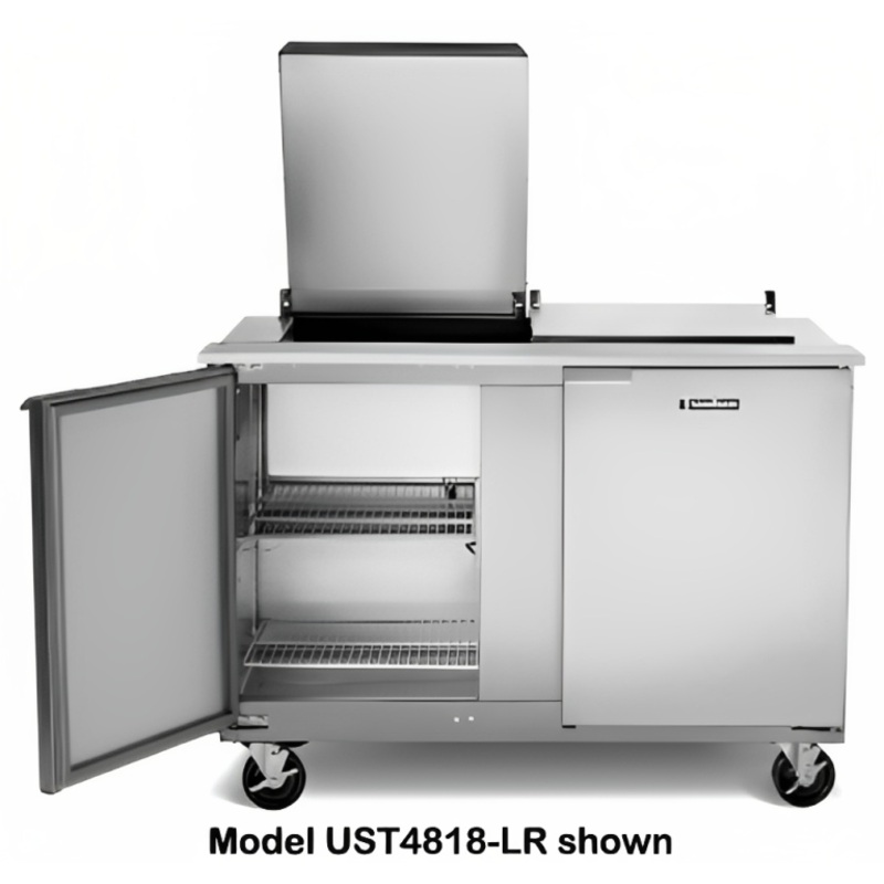 Traulsen UST7224-DD-SB 2-Section 4 Drawer Refrigerated Salad/Sandwich Prep Table with Low Profile Flat Lid & Stainless Steel Back 72" - Holds (24) 1/6 Size Pans - 20 cu. ft. - 115v