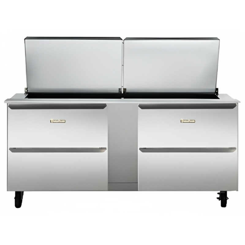 Traulsen UST7230-DD 2-Section 4 Drawer Refrigerated Salad/Sandwich Prep Table with Low Profile Flat Lid 72" - Holds (30) 1/6 Size Pans - 20 cu. ft. - 115v