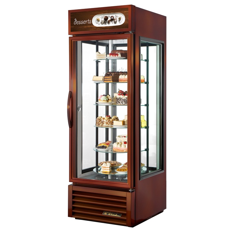 True G4SM-23RGS~TSL01 Bronze 4-Sided Glass Case Rotating Shelf Specialty Merchandiser Refrigerator with 1 Swing Door 28" - 115v