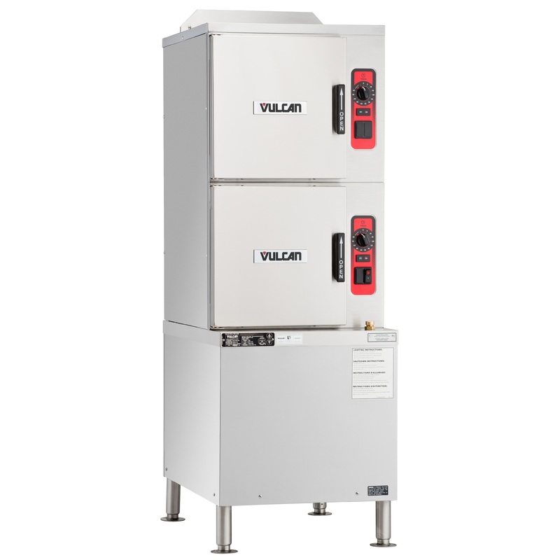 Vulcan C24GA10-NG 2-Compartment Natural Gas Convection Steamer with Cabinet Base and Basic Controls - 10 Pan/cap - 125,000 BTU