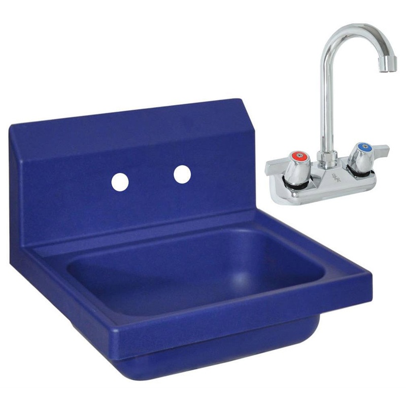 BK Resources APHS-W1410-BPG Blue Polypropylene Antimicrobial Hand Sink with Splash Mount Faucet and 14" x 10" x 5" Deep Bowl