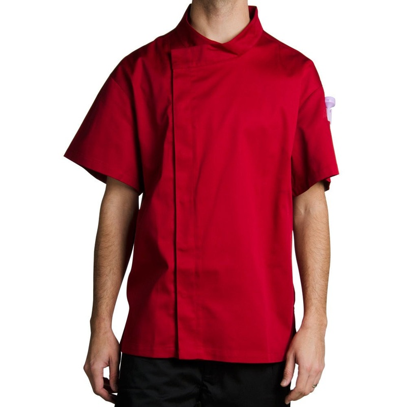 Chef Revival J020TM-XL Unisex Cool Crew Fresh Short Sleeve Single-Breasted Chef Jacket with Hidden Snap Buttons - Tomato Red / X-Large