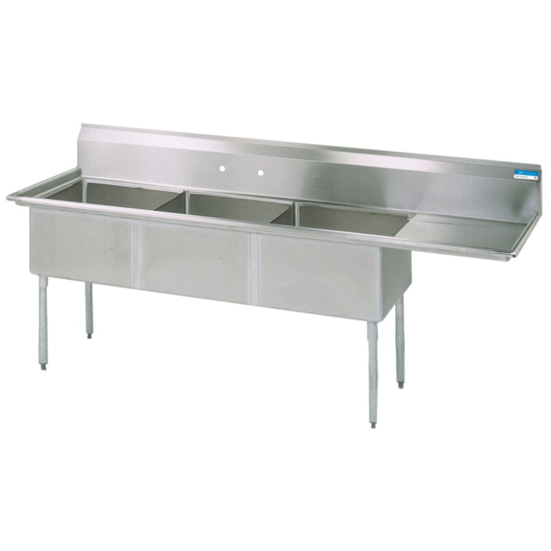 Culitek C3T151512-15R Stainless Steel 3 Compartment Sink 62" - Right Drainboard
