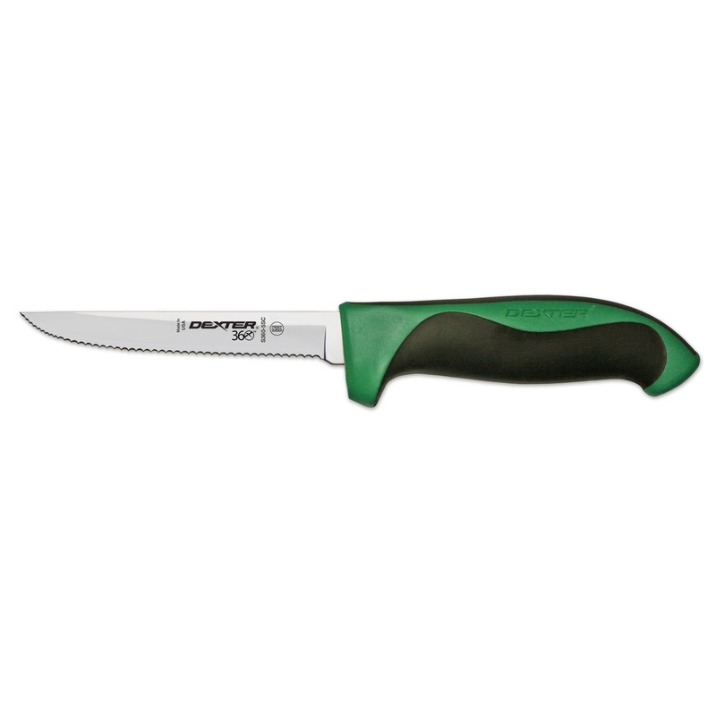 Dexter-Russell S360-5SCG-PCP Dexter 360 Scalloped Utility Knife with Black/Green Handle 5"