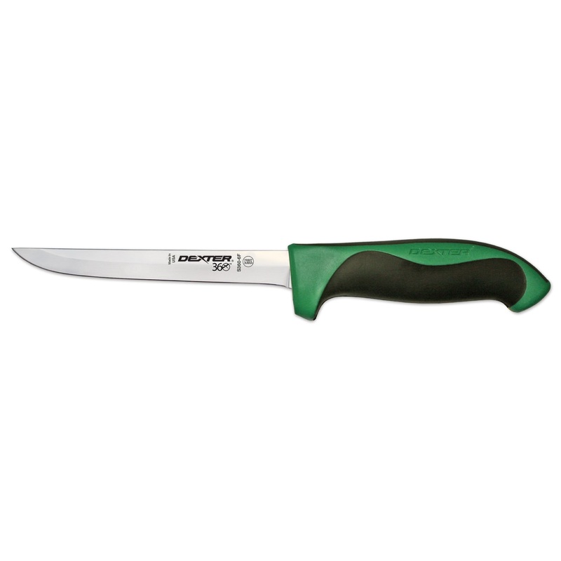 Dexter-Russell S360-6FG-PCP Dexter 360 Narrow Flexible Boning Knife with Black/Green Handle 6"