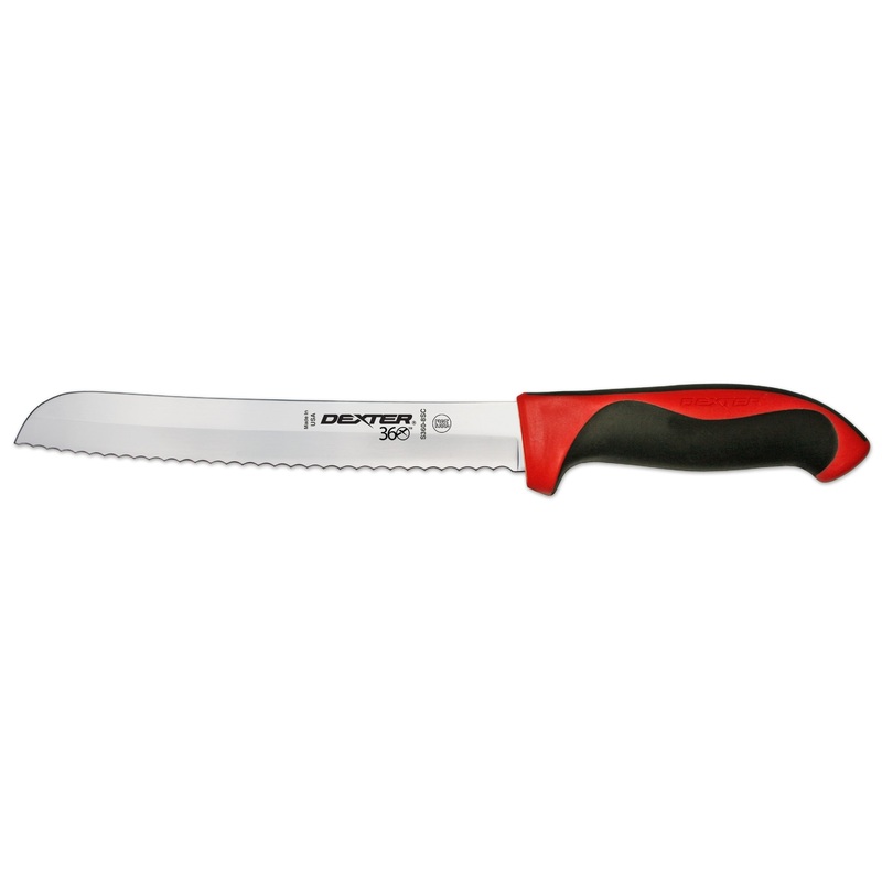 Dexter-Russell S360-8SCR-PCP Dexter 360 Scalloped Bread Knife with Black/Red Handle 8"