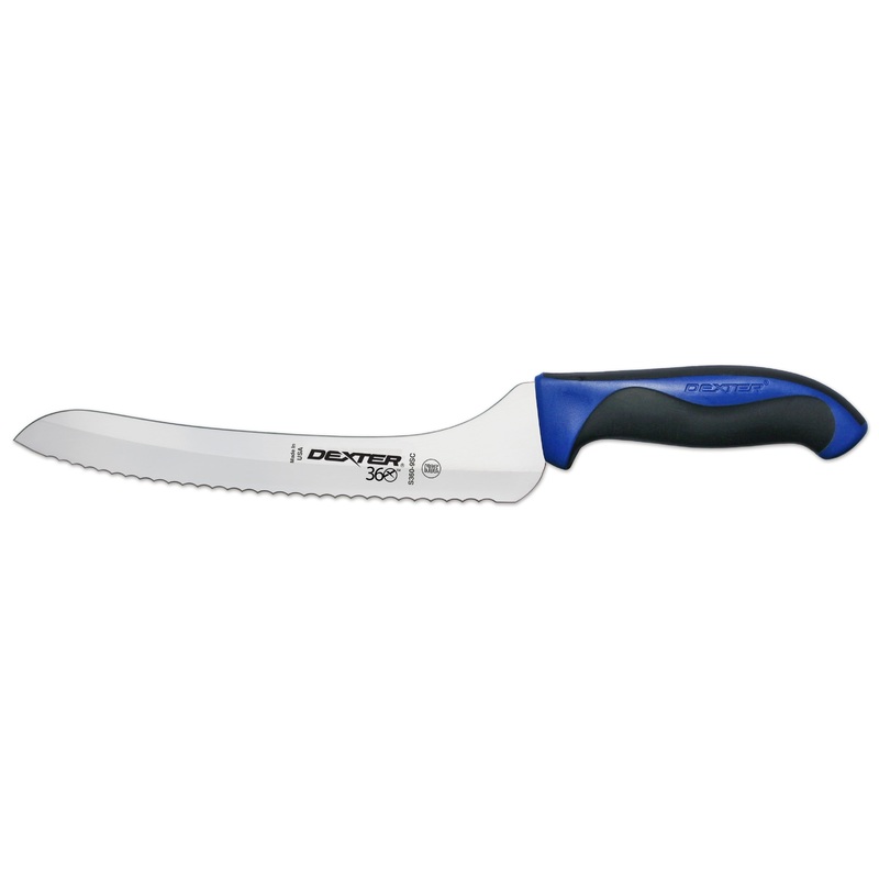 Dexter-Russell S360-9SCC-PCP Dexter 360 Scalloped Offset Slicer Knife with Black/Blue Handle 9"