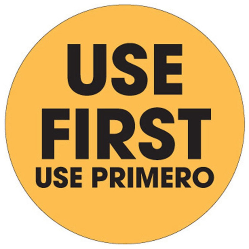 Ecolab Daydots 10605-01-21 SupeRemovable Labels, "Use First" (English/Spanish) 1-1/2" - Orange - Roll of 500