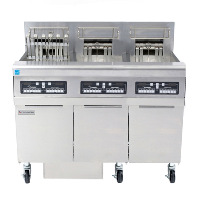 Frymaster FPRE314 Frymaster Fryer Three Bank Electric Floor Fryer with built-in filtration - Holds (3) 50 lbs. - 240v 3-ph 34.0 amps