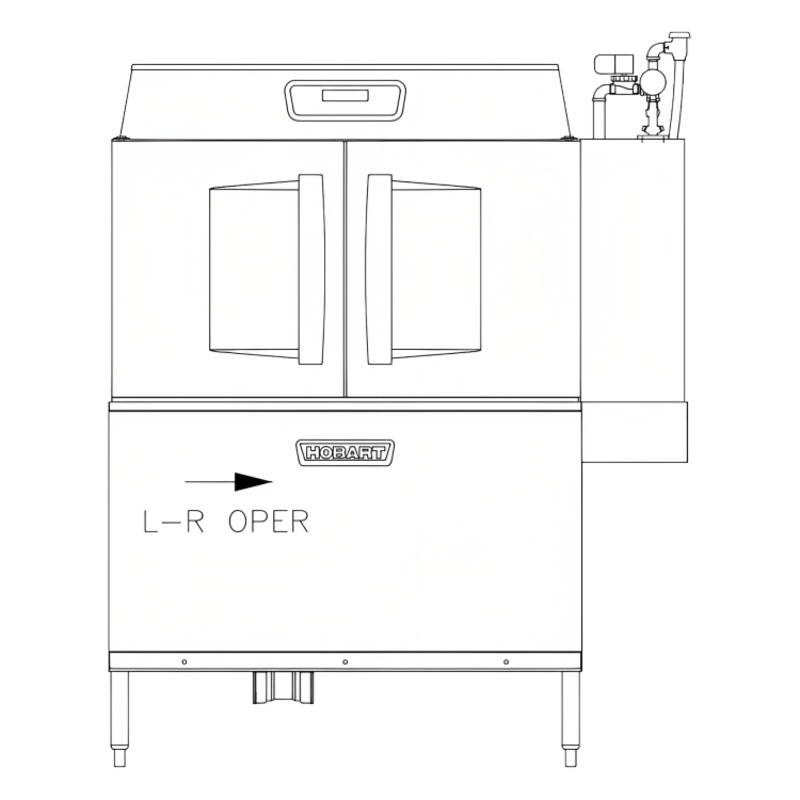 Hobart CL54EN-BAS+BUILDUP 1-Tank High Temp Conveyor Dishwasher - 245 racks/hr - 208v/3, 15 kW