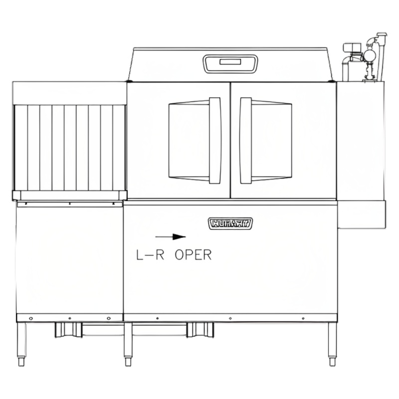 Hobart CLCS76EN-BAS+BUILDUP 1-Tank High Temp Conveyor Dishwasher with Corner Scrapper - 245 racks/hr - 208v/3, 15 kW